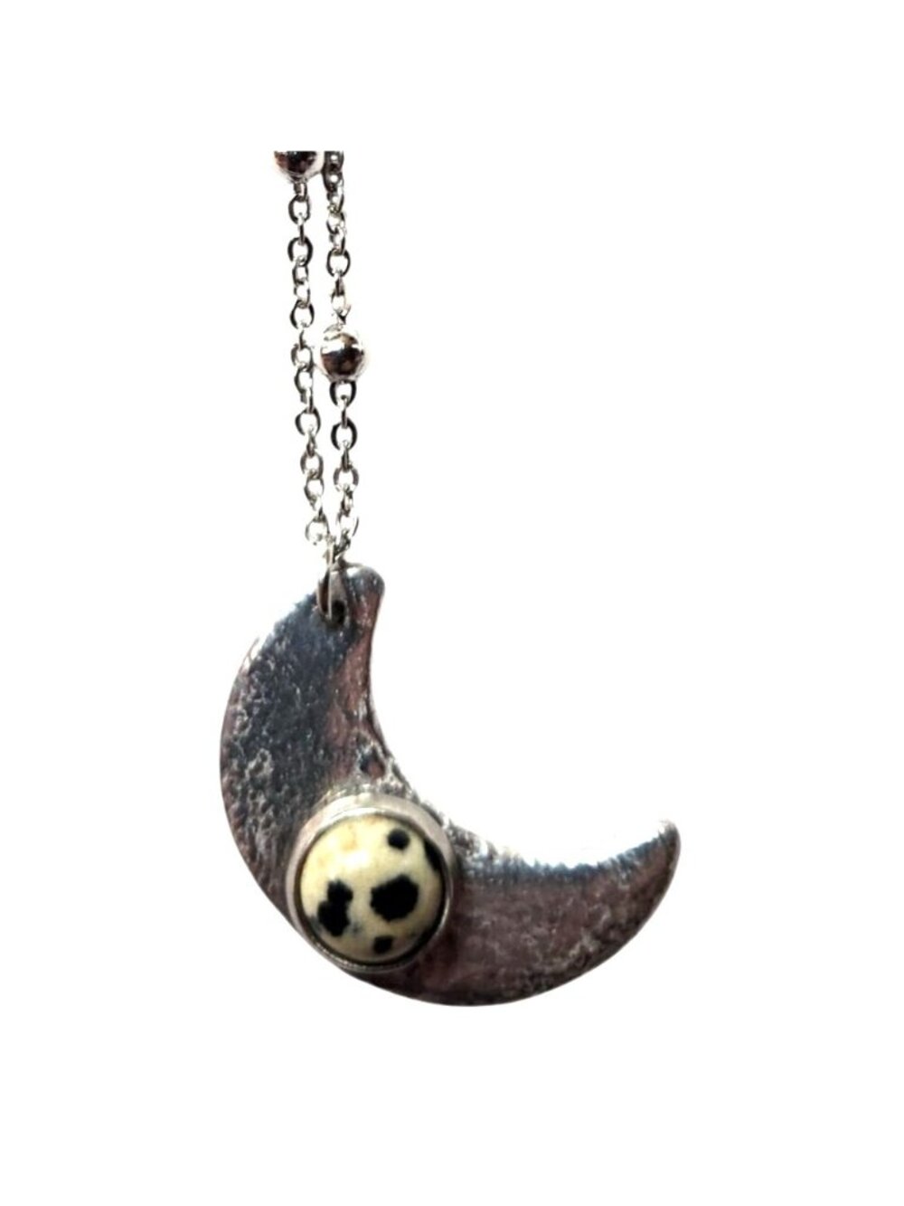 Celestial necklace crescent Moon Silver tone Natural Stone Accent Lek jewelry